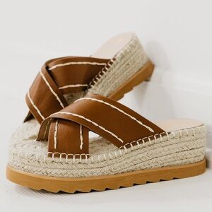 Mi.Im Brown Espadrille Criss Cross Wedge Sandals
